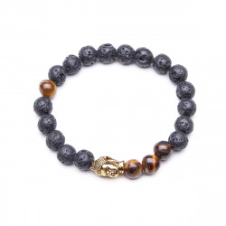 8mm Zinc Alloy Lava Stone Expandable Beaded Buddha Bracelet